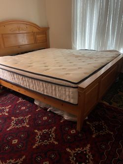 traditional solid pine wood bed frame king size  with mattress