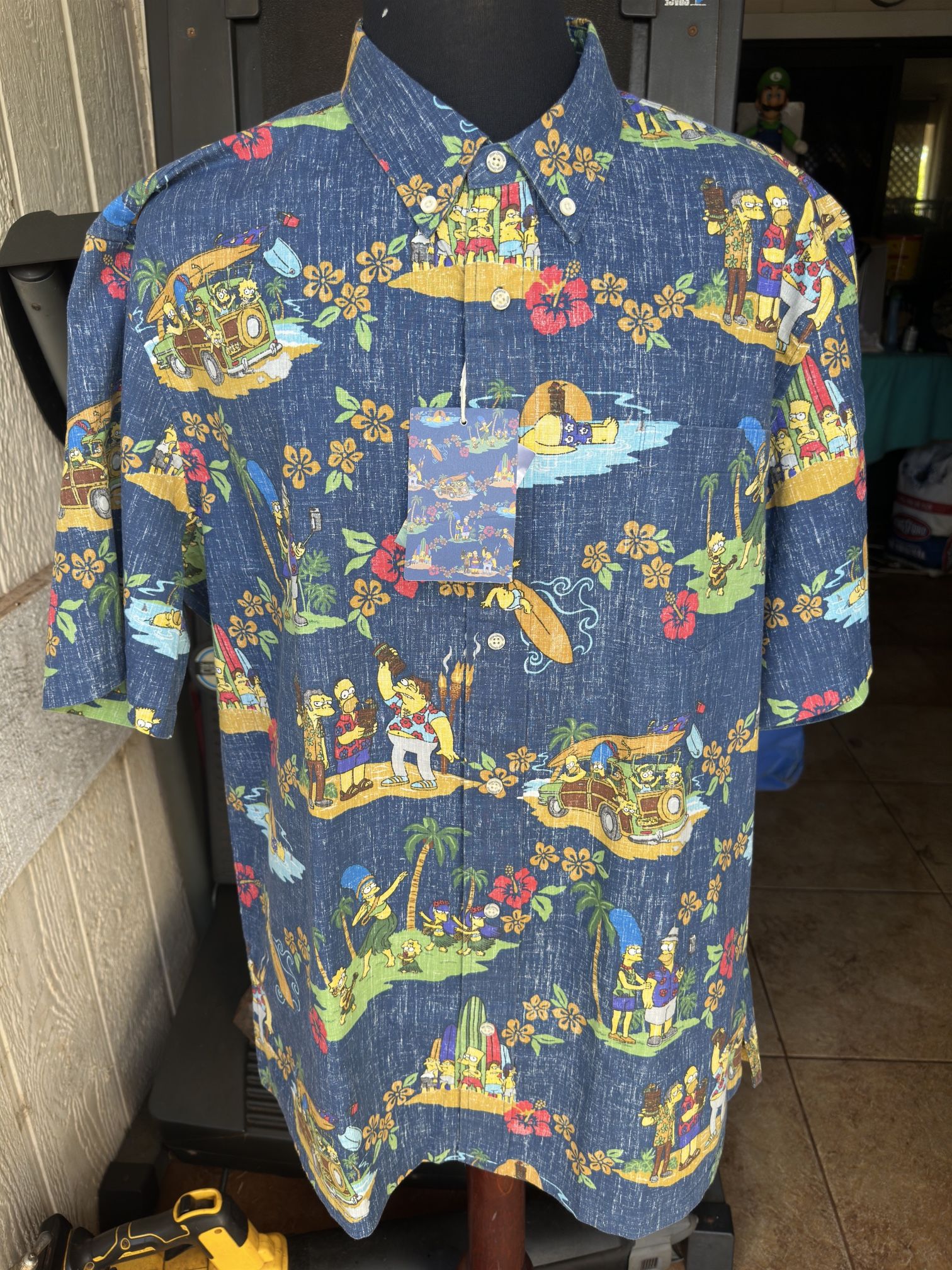 Brand New Reyn Spooner The Simpsons Hawaiian Vacation Blue/ Yellow Men's XXL