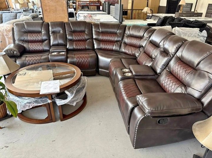 New Reclining Sectional Set Two Tone Color