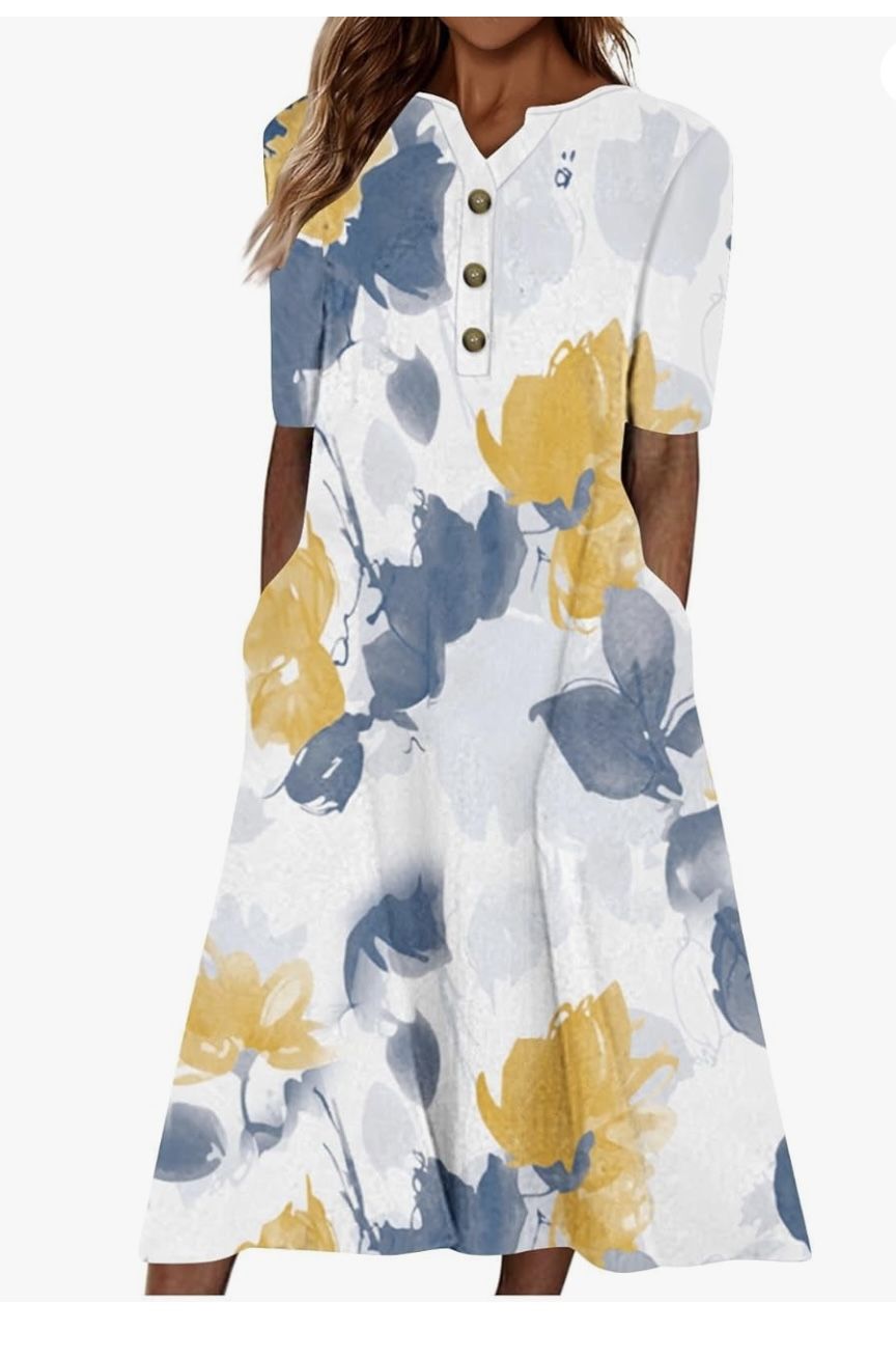 New Akivide Women's Boho Button Down Floral Dress with Pockets size XXL