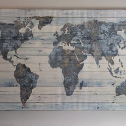 Large World Map Canvas Wall Art (40"x60") - Coastal / Farmhouse Style