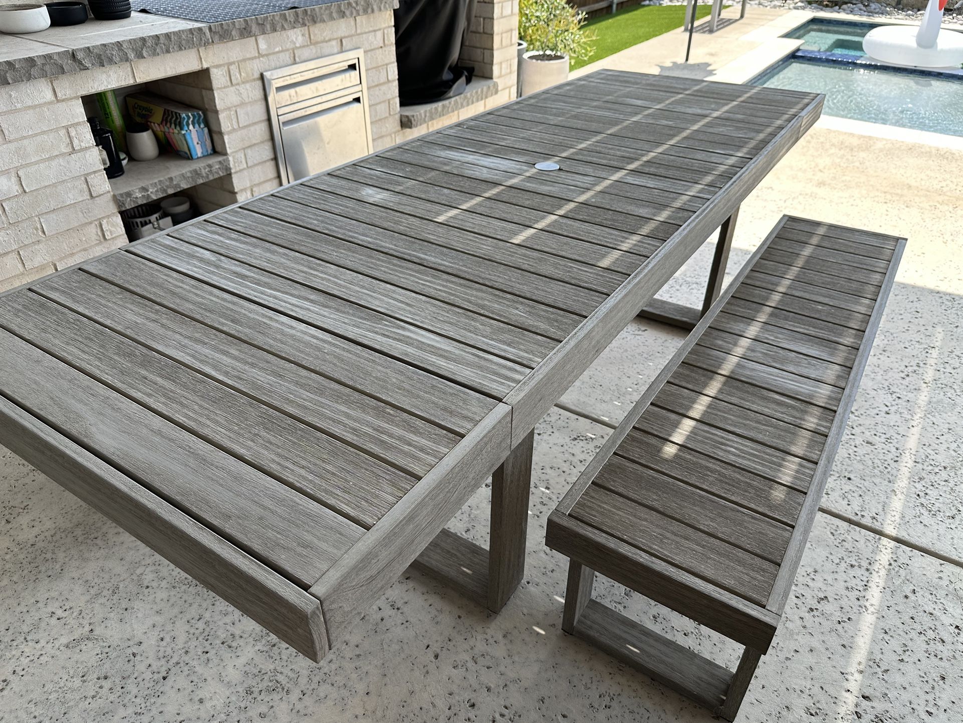 West Elm Portside Outdoor Expandable Dining Table (76.5"-106") and Benches