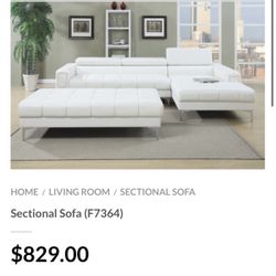 White Faux Leather Sectional Sofa - Ottoman Sold Separately 