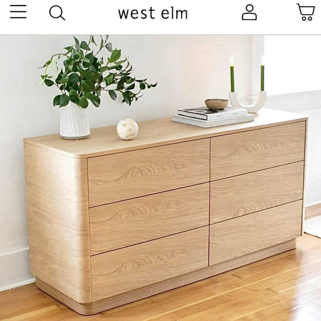 Free Delivery NEW IN-BOX Modern 6-Drawer Dresser, Curved Solid White Natural Oak Wood (Retail $2,800)