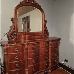 Beautiful Hers Dresser Set with Large, Double-Door Armoire, Solid Wood