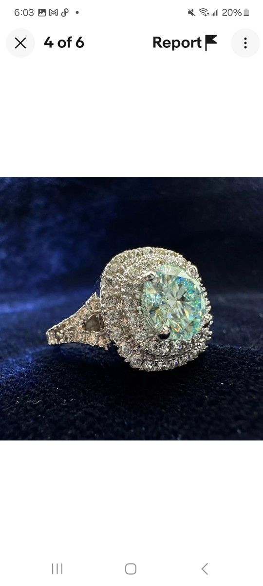 3.52 Ct =:Vvs1,=Blue White Round Moissanite Engagement Ring Silver .925
