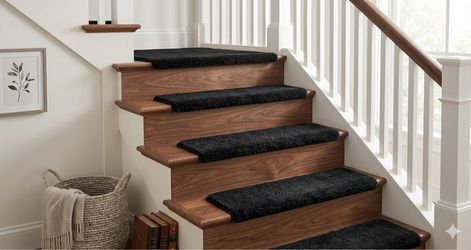 New Black Shag Carpet Stair Treads - Set of 14