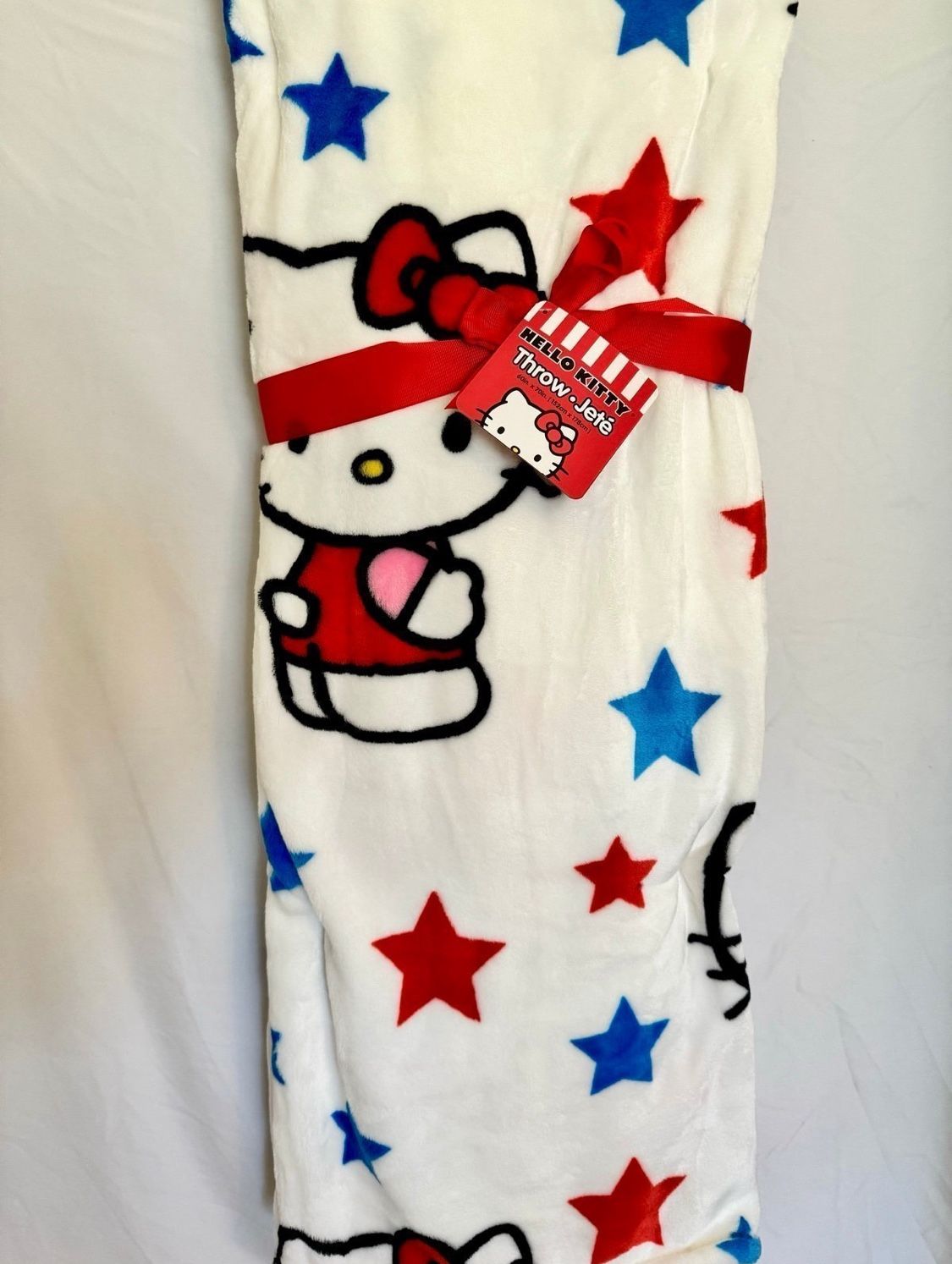 Hello Kitty Red White Blue Stars 4th of July Plush Throw Blanket 60"x70"