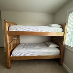 Brown Wood Twin Bunk Beds With 2 Mattresses