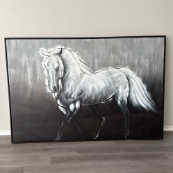 Pintura decorativa de caballo en tonos neutros
