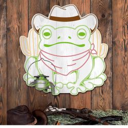Cowboy Frog Wall Decor Playful Mirror Decoration for Playroom Bathroom Aesthetic Rooms Adhesive Acrylic Mirror Sign for Boys Man Cave Game Room 