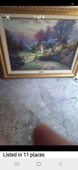 Framed Thomas Kinkade Style Cottage Landscape Print