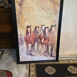 Framed Oil Painting Of Wild Horses
