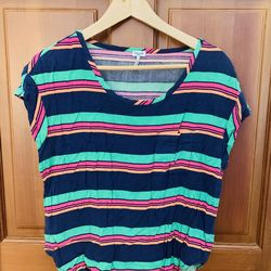 Splendid Vibrant Colors Striped Top Size Small, Capped Short Sleeves, Like New