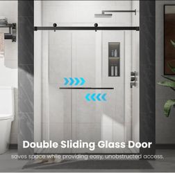 Black Frame Double Sliding Glass Shower Door 44-48" W x 76" H