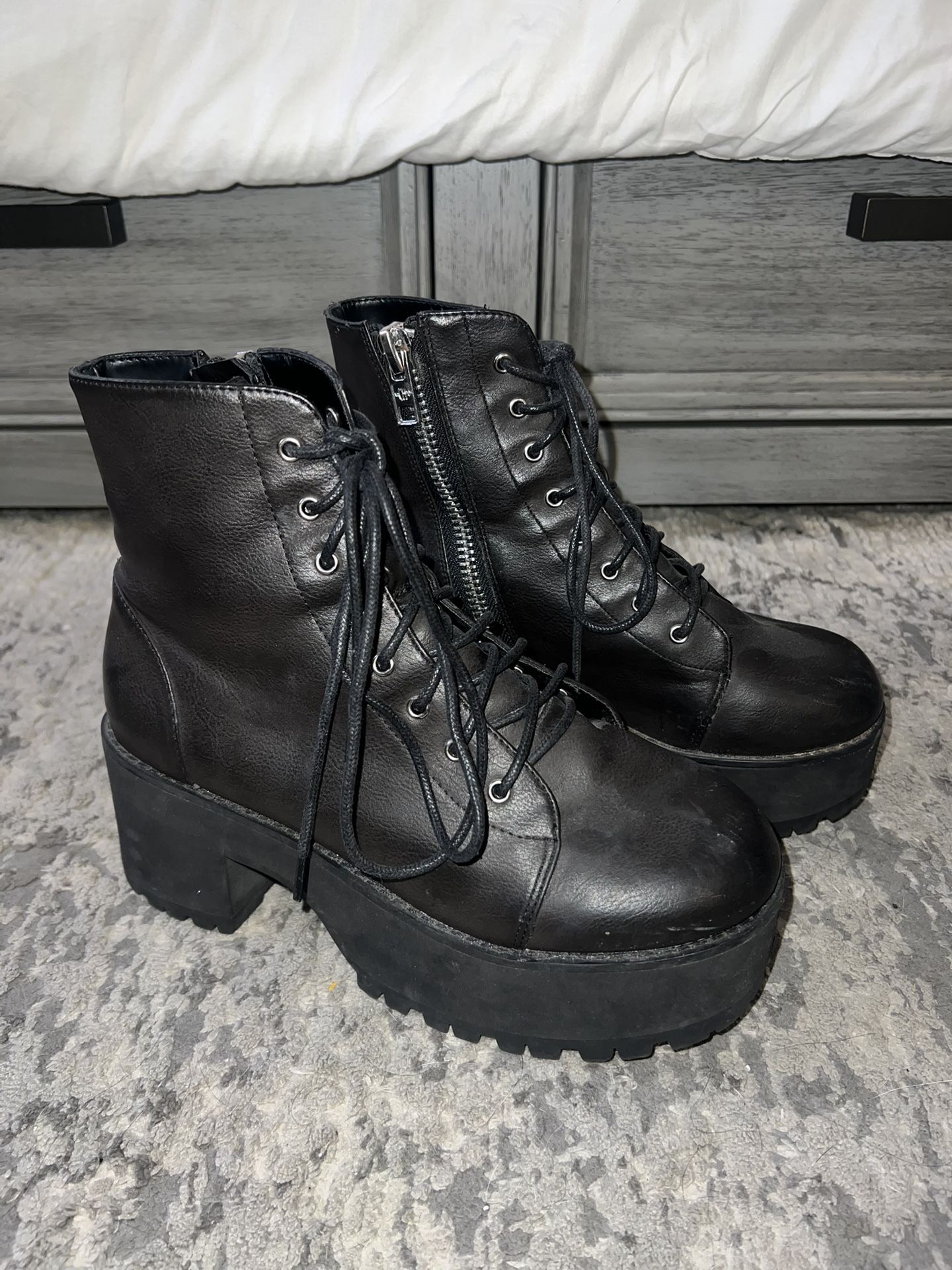 Black Leather Platform Boots