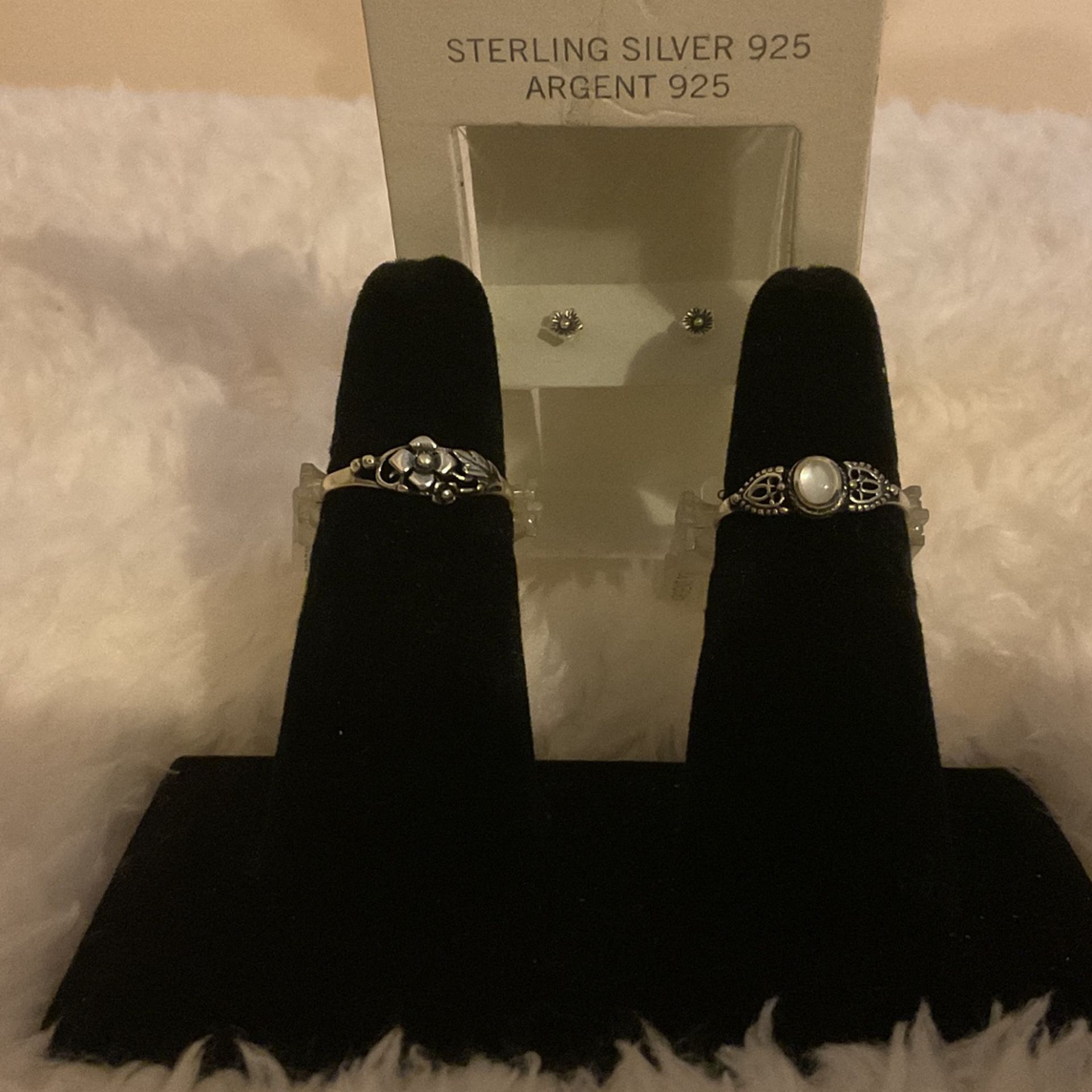 Sterling Silver 925 Rings (size 7) And Matching Earrings 925 sterling Silver