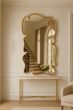 Luxury Irregular Gold Wall Mirror – Large Wavy Free Form Statement Mirror