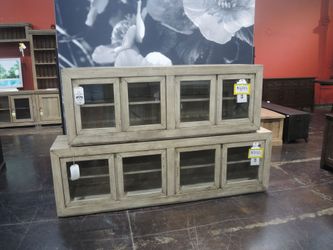Napa 72" Entertainment Console - Weathered Wood Glass-Door TV Stand, Floor Sample