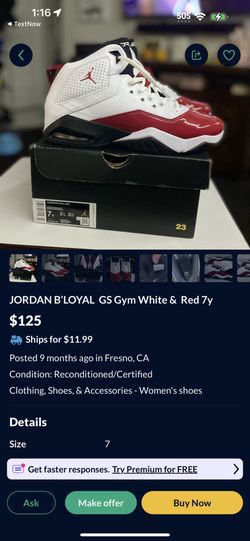 JORDAN B’LOYAL GS Gym White & Red  Size 7Y