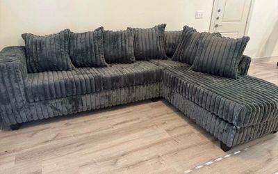 (NEW IN BOX)- Comfy Dark Grey Sectional With Pillows Finance Available $54 down pmt only!!👑