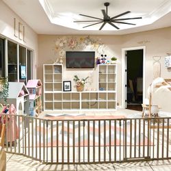 192” Gray Solid Pine Wood Baby Gate & Play Yard Fence