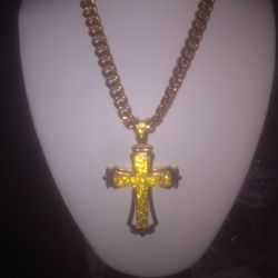 Cuban Link Chain With Cross Charm Cz Diamonds For $150