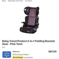 BRAND NEW Baby Trend Protect 2-in-1 Folding Booster Seat - Pink Tech
