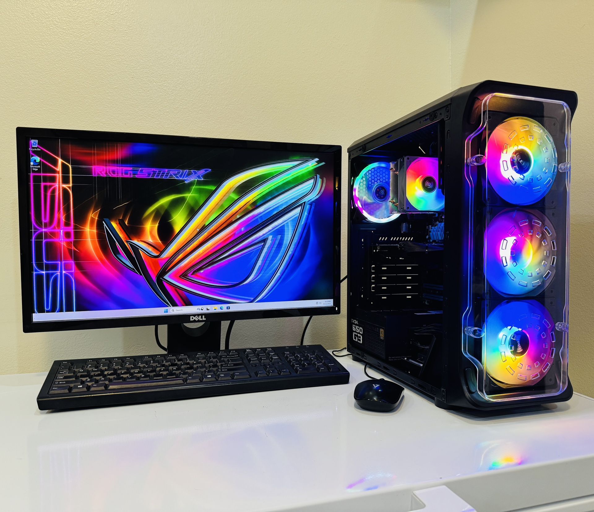 NEW ASUS  Gaming PC 8 Core AMD FX8 CPU @3,5GHz. GPU Radeon RX 560. 128G SSD/1T HDD, 16G RAM. WIFI. USB3, 650W 80 + MOD. PSU. 24” Monit/Key,Mou. Win11P