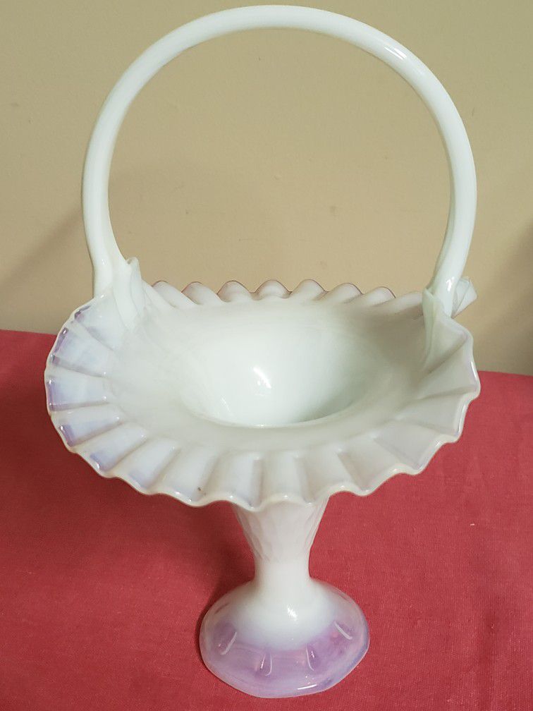 Vintage IRIDESCENT Milk Glass Basket 