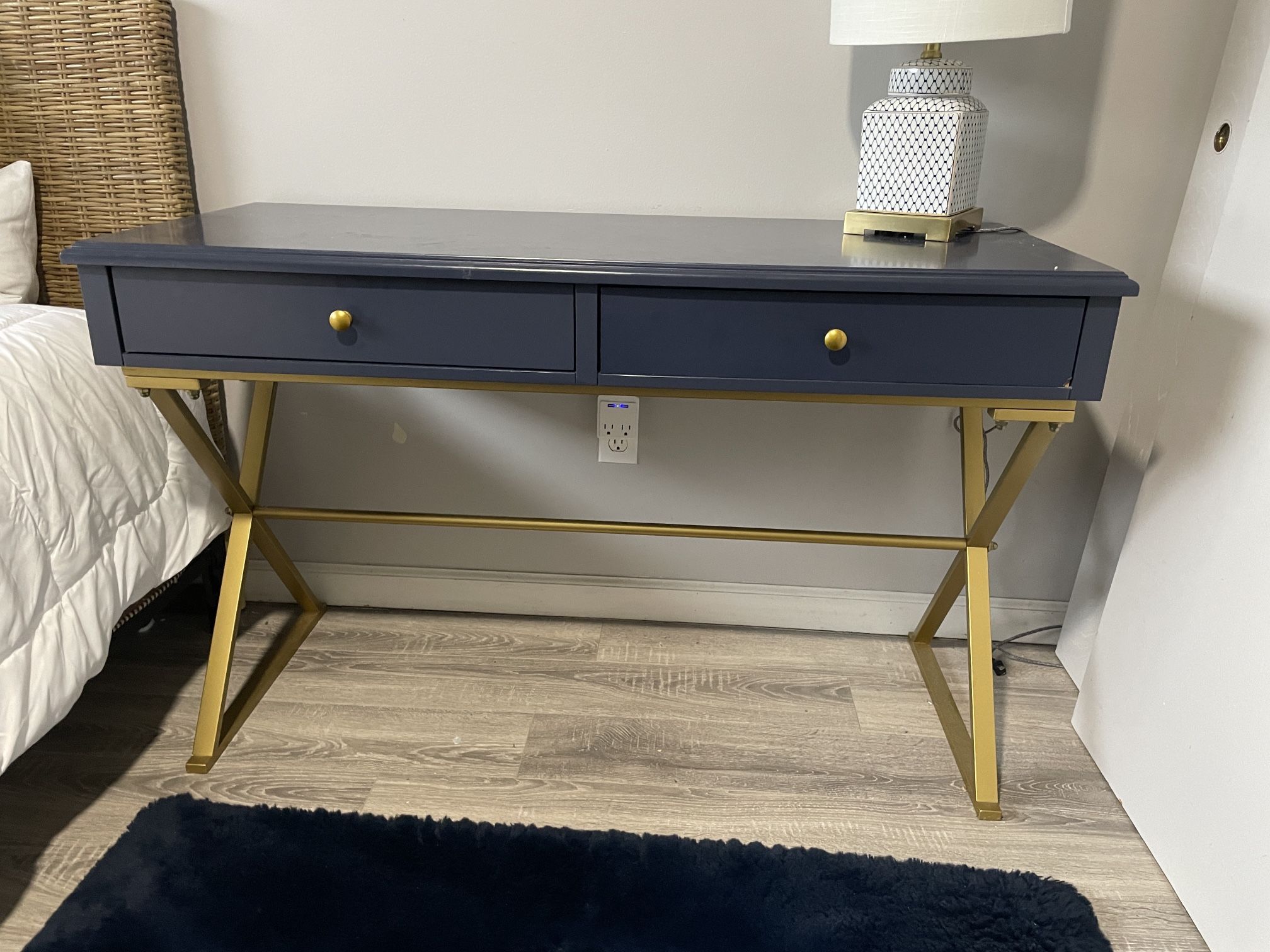 Desk, Headboard, Office Chair 