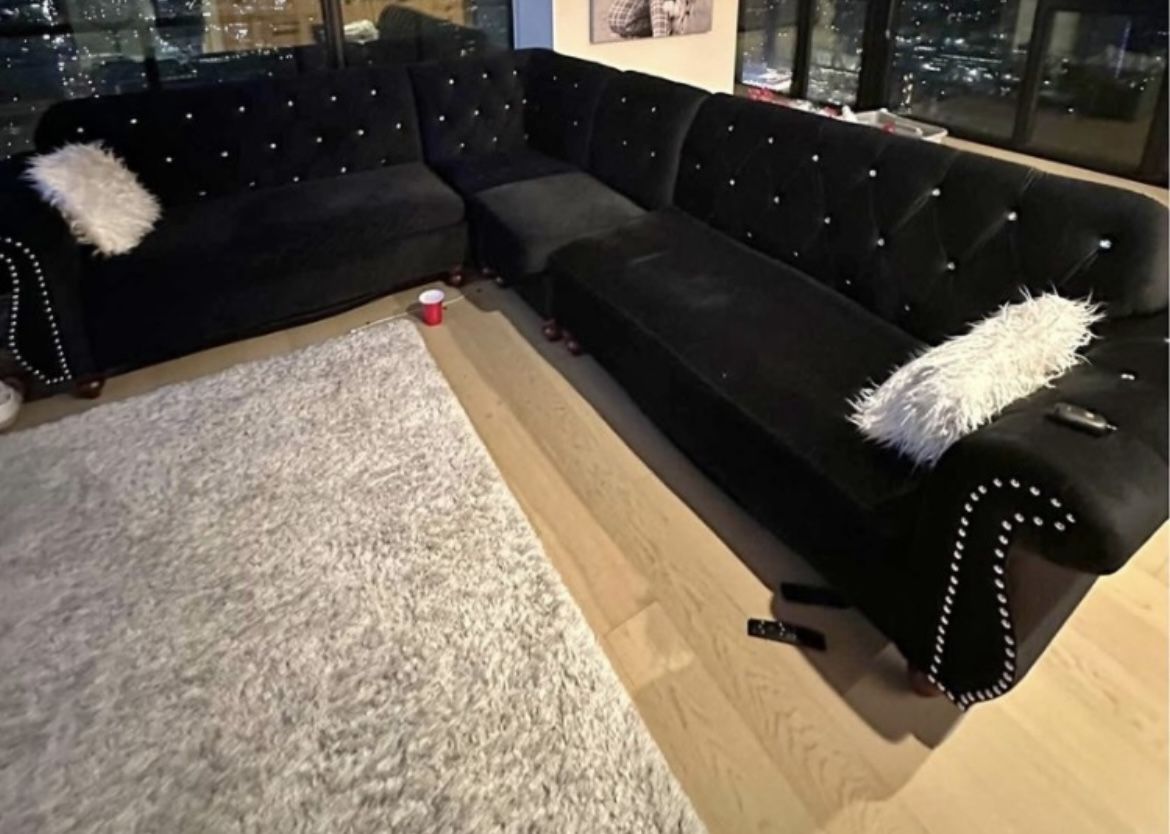 Black velvet sectional sofa