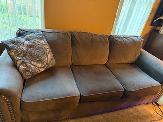 Gray/blue Fabric 3-Seat Sofa with Nailhead Trim