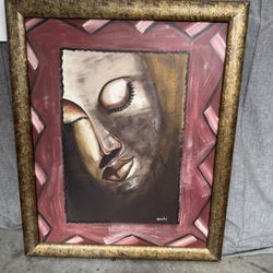 Expressionist portrait original canvas painting gold framed sleeping woman 18”x22” signed “jouche”