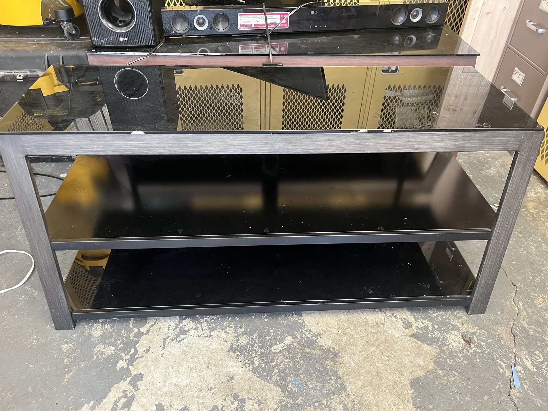 55” TV Stand Glass Black Metal Finish