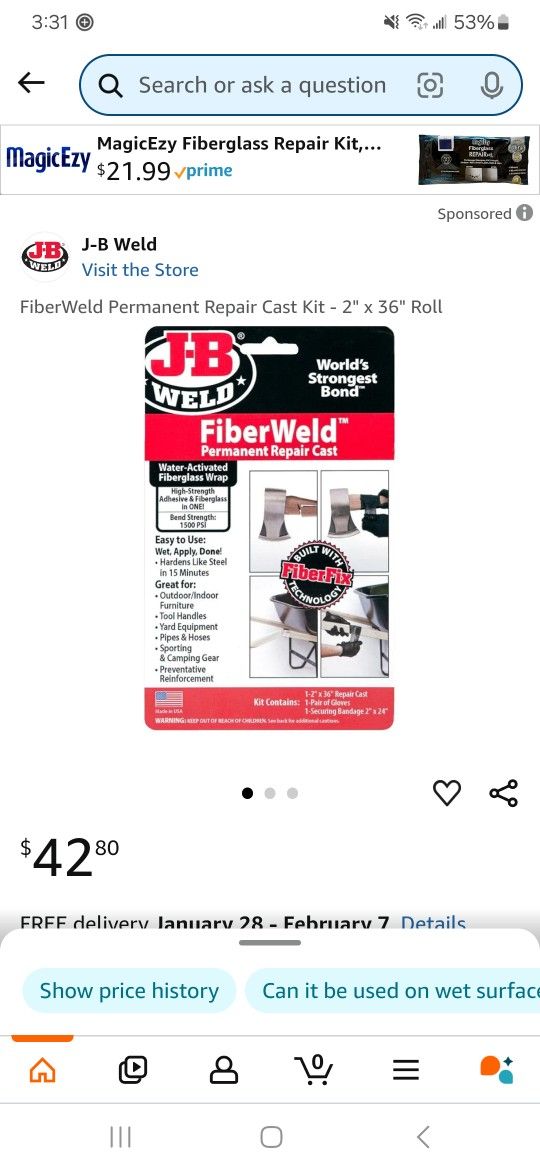 New In Package Fiberweld Permanent Repair Cast