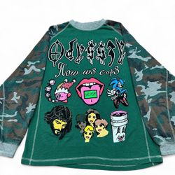 Odyss3y 1 of 1 “HOW W3 COP3” vintage waffle knitted camo thermal tee