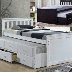 ✅️✅️Espresso & White  (Twin Captains Bed w/Trundle)✅️ (Mattress Not Included✅️