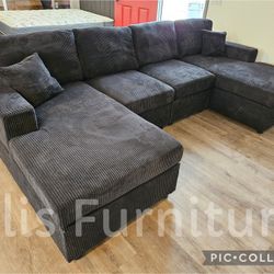 Brand New Doble Chaise Sectional Corduroy FABRIC Black $499