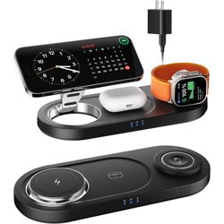 Upgraded 3 in 1 Wireless Charging Station for Apple Devices, Faster Mag-Safe Charger Stand,