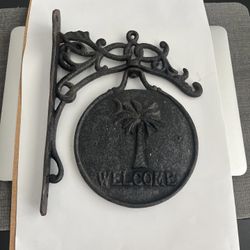 Vintage Wrought Iron Sign. Palm Trees And Welcome On Both Sides