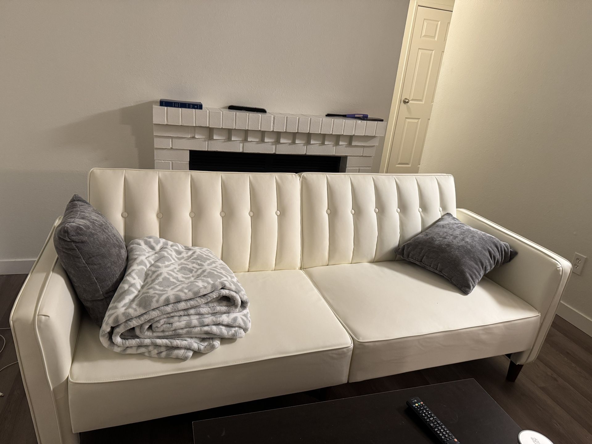 Faux Leather White Sofa Couch Futon