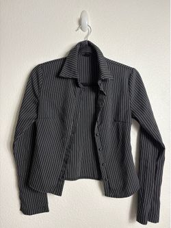 SHEIN Black Pinstripe Button Front Blouse XXS