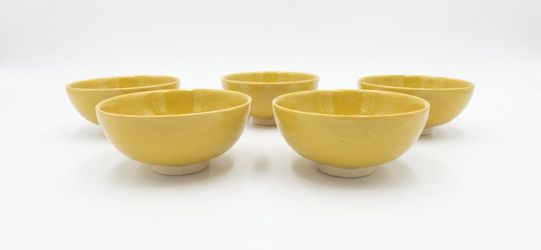 ESTATE SALE 5 Japanese Ceramic Yellow Glazed Rice / Soup Bowls – $15