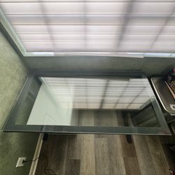 Modern Glass Top Desk – Minimalist Black Frame (CB2)