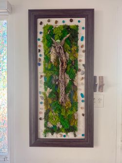 One-of-a-Kind Handmade Preserved Moss & Driftwood Wall Art
