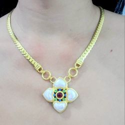 18k Gold with floral statement Pendant women's necklace Gift