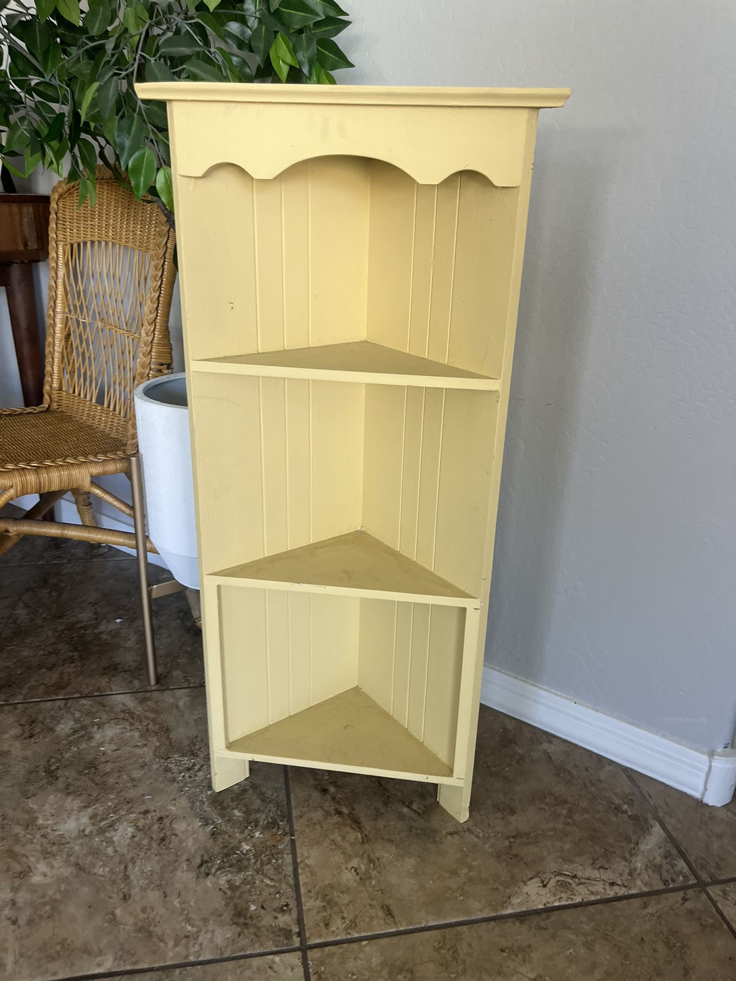 Vintage Yellow Wood Corner Shelf 