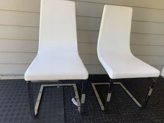2 White Leather Chairs