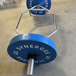 Synergee Hex Trap Bar & Synergee Blue Bumper plates 45lbs